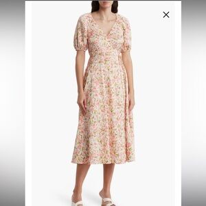 August Sky Floral Faux Wrap Midi Dress